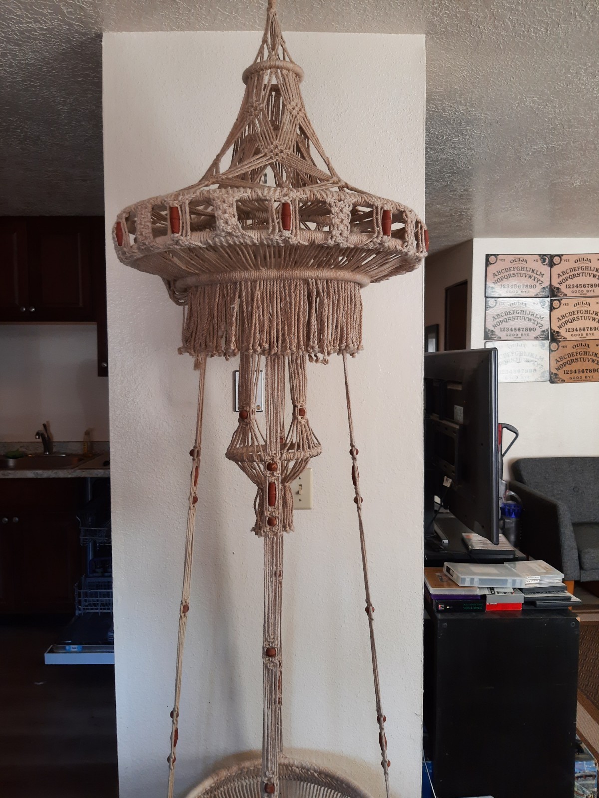 Vintage 70's HUGE Macrame Hanging Table & Plant Hanger Retro Boho Decor 96"x24"