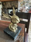 Very Rare Brass Bunny Rabbit On Green Veined Marble Base  — photo 5