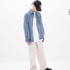 L Size Blue Vintage Wash Denim Shirt, Bastic