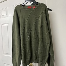 Izod Luxury Sport Men's Cotton Sweater Large Cotton Army Green crew neck NWT