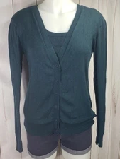 Cabi Small Twinset Peacock Blue Cardigan Shell Top Style #259 EUC Knit Stretch