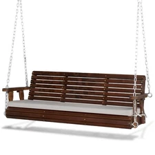 5 FT Heavy Duty 880 LBS Patio Wooden Porch Swing Outdoor with Extra Cushions