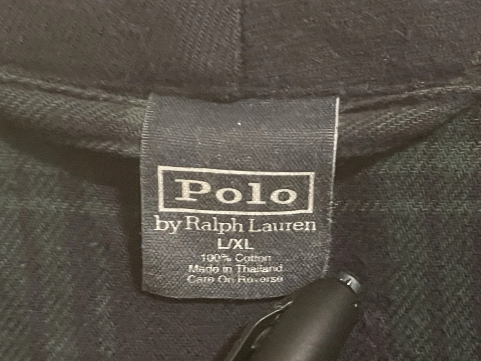Bata polo de franela Ralph Lauren vintage para hombre L/XL azul verde tartán a cuadros Foto 2 de 4
