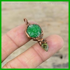 Hexagon Natural Carved Green Onyx Copper Daughter Electroformed Pendant Jewelry