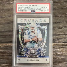 2019 Panini Prizm Crusade Daniel Jones #15 White Sparkle Prizm /15 (RC) PSA 10