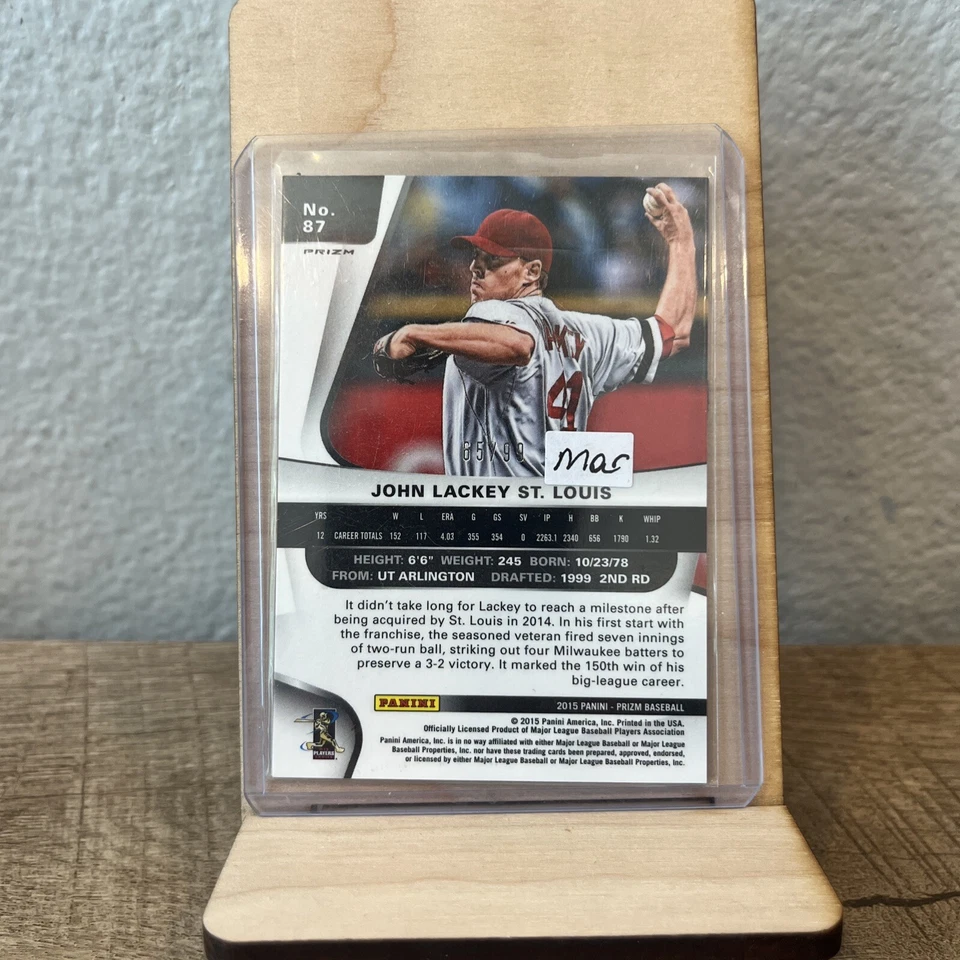 2015 Prizm Prizms Purple Flash #87 John Lackey /99 Cardinals Angels - Image 2 of 3