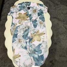 Allegra K Ladies Floral V-Neck 2PC Front Button Lounge Set Size Large