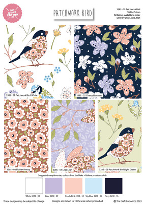 Bastelstoffe Baumwolle Patchwork Vögel Rotkehlchen Blumen Gänseblümchen Baumwollstoff flieder