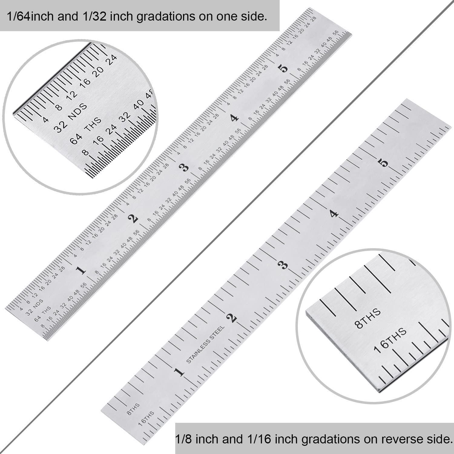 2 Pack Stainless Steel Ruler Machinist Engineer Ruler, Rigid Metal ...