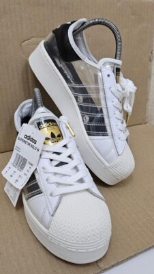 NEU ADIDAS SUPERSTAR BOLD SPORTSCHUHE GRÖßE UK 4,5 SCHWARZ/WEISS DURCHSICHTIG TRANSPARENT