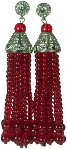 KENNETH JAY LANE, 12 STRAND TURQUOISE BEAD TASSEL CLIP EARRINGS - Picture 2 of 3