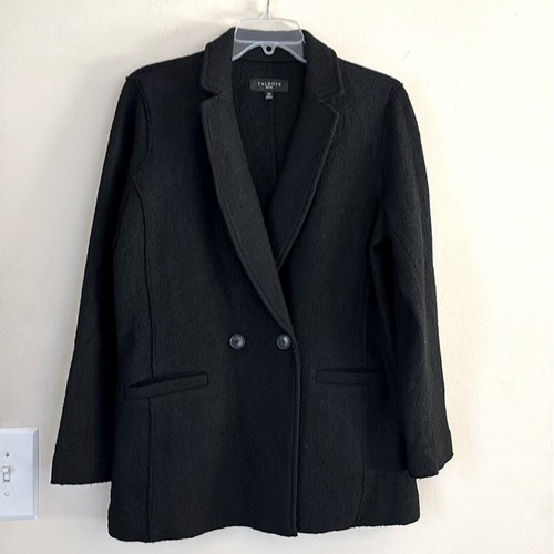 Talbots Long Boiled Wool Blend Black Double Breasted Blazer Size 10p - Picture 2 of 12