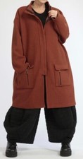 Plus Size Terracotta Boiled Wool Long Jacket With A-stand Up Collar Size 24-28