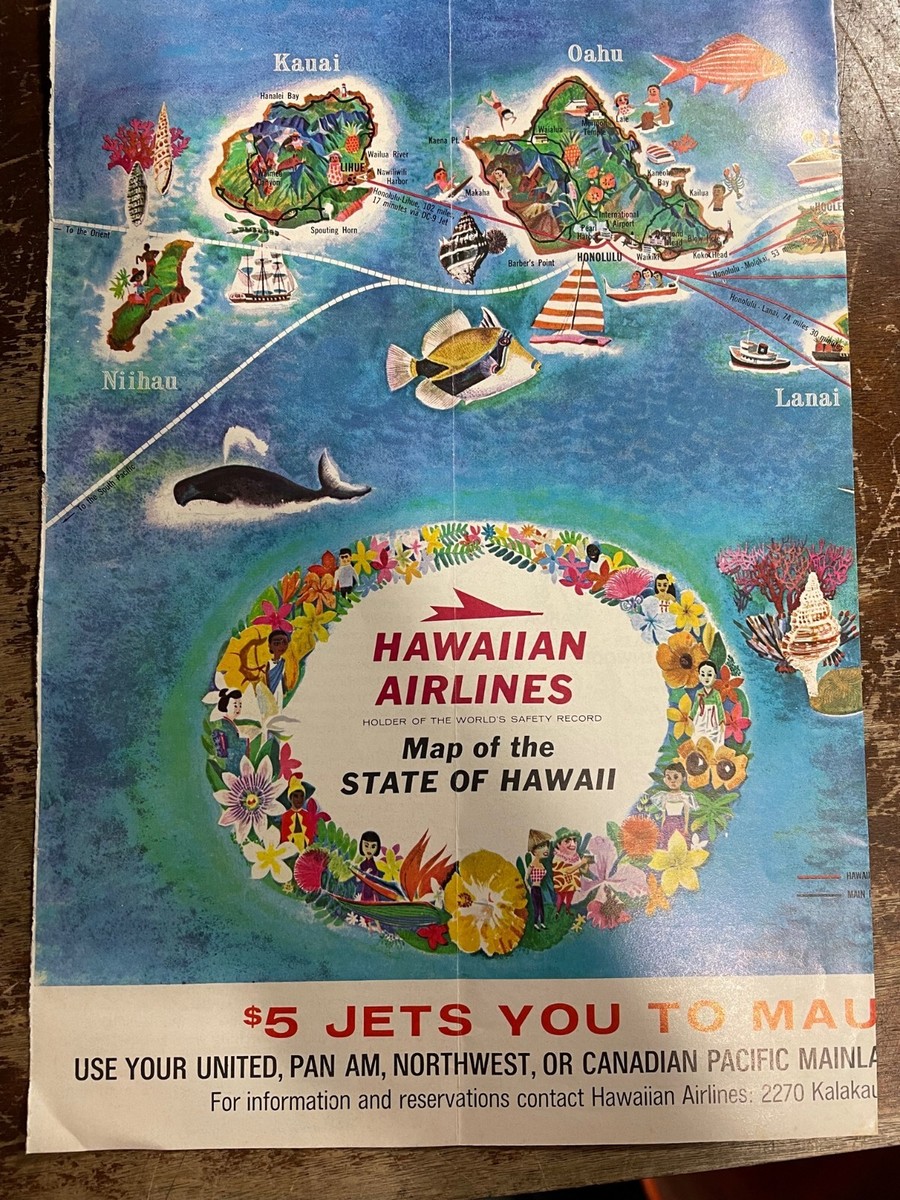 VTG 1960's Hawaii TRAVEL Brochure MAP Hawaiian Airlines | eBay