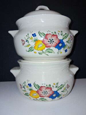 Vintage Provincal Stoneware Korea Ceramic Dish With Lid SET OF 2