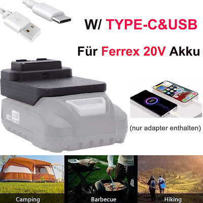 Konverter Adapter für Ferrex 20V Li-ion Batterie Schnellladung W/TYPE-C&USB NEU