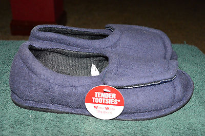Tender Tooties Extra Wide Navy Blue Hook & Loop Open Toe SMALL Slippers 5-6