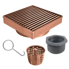 RELN 8 in. x 8 in. Rose Gold Square Shower Drain with Linear Pattern Drain Cover