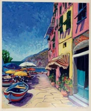 MARIA BERTRAN Vernazza CONTEMPORARY IMPRESSIONIST Serigraph Cinque Terre Italy
