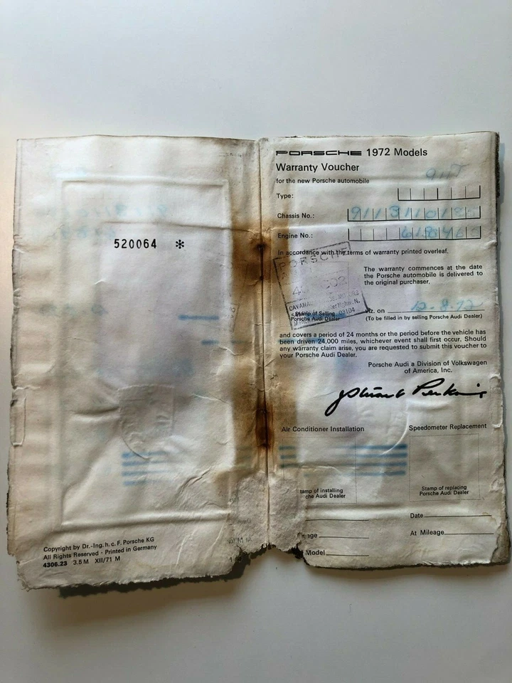 Porsche 911 Maintenance record for USA Service/Scheckheft 1972 VIN 9113110185 - Bild 2 von 4