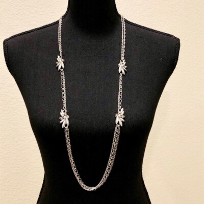 Ann Taylor Loft Women's Antique Silver Double Chain Fan Layering Necklace NWT 34