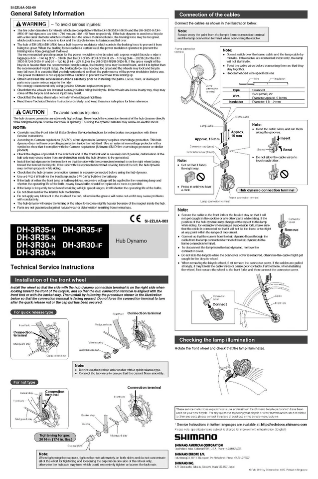 Shimano DH-3R35-H Dynamo Front Hub 6V x 3W x 36H Silver W/ QR - Image 4 of 4