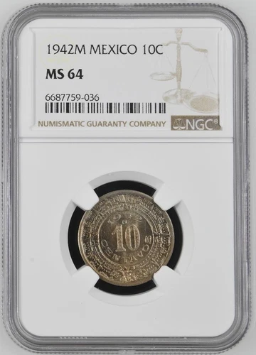 Mexico 10 Centavos 1942 M NGC MS 64