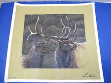 Liz Goodrick-Dillon Handpainted Needlepoint Canvas Pair of Elk
