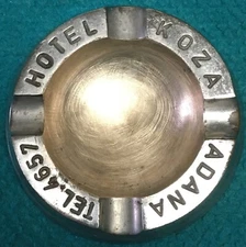 Vintage : HOTEL KOZA "Metal" ASHTRAY : Adana, Turkey @ TEL. 4657