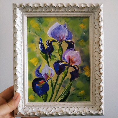 Irises painting Flower art Original oil painting 8x6''