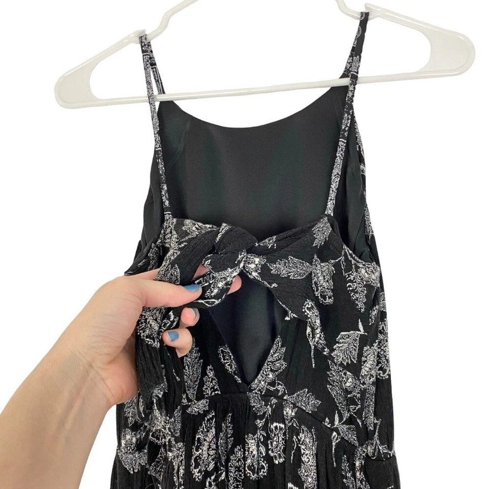 Aqua Floral Maxi Long Dress Womens Size Small Black White Sleeveless Crepe Rayon - Image 4 of 4