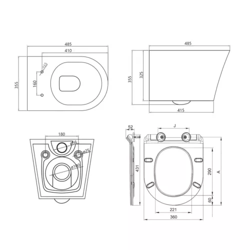 Wand Bidet Set oder Spülrandloses Hänge WC Toilette abnehmbar Soft Close Sitz - Bild 21 von 35