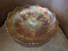 1911 ANTIQUE FENTON STAG & HOLLY CARNIVAL GLASS FOOTED BOWL 10.5 inches