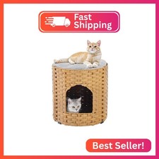 SETVSON Cat House for Indoor Cat, Large Double Cat Houses Bed, Natural