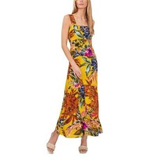 Vince Camuto Maxi Dress Rust Floral Rayon, Sleeveless, Large