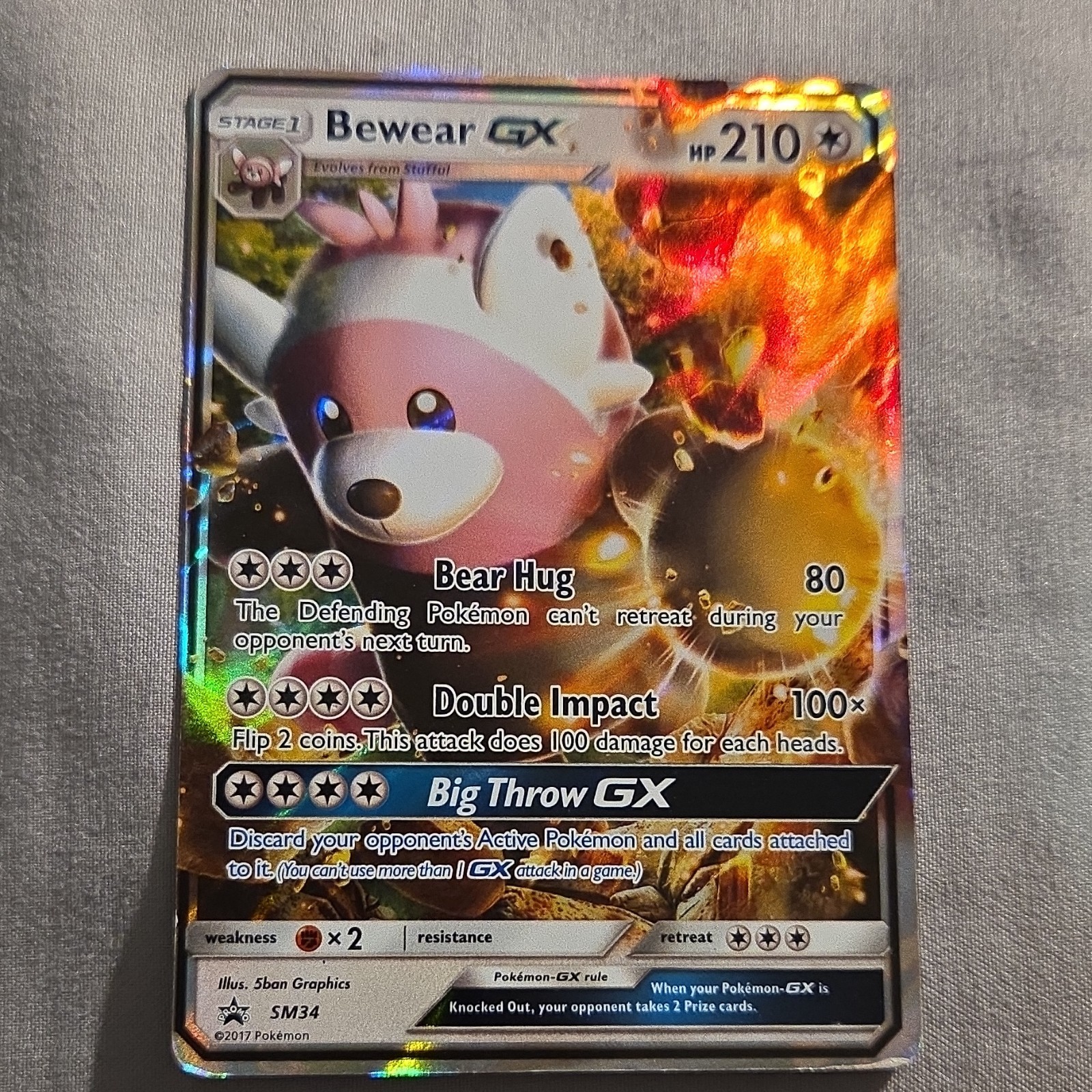 Pokémon Bewear GX SM34 Promo Holo SM Set Stage 1 210 HP Card