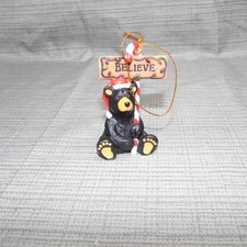 Jeff Fleming Bearfoots Ornament Black Bear holding Believe Candy Cane L K