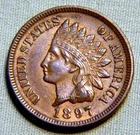 1897 Indian Head Penny Cent - AU Gem Full Liberty Beauty With Diamonds