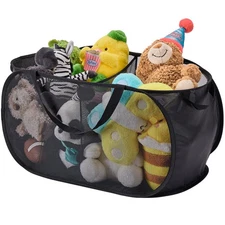Large Toy Storage Basket Organizer Foldable Bin with Dividers Handles Black
