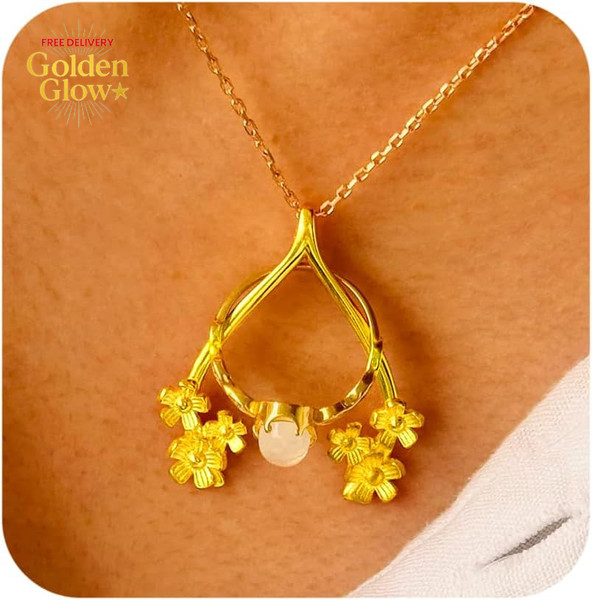 Alternate view of Dainty Ring Holder Necklace 18k Gold Plated Pendant 3-5 Sizes Tiny Wishbone Ring