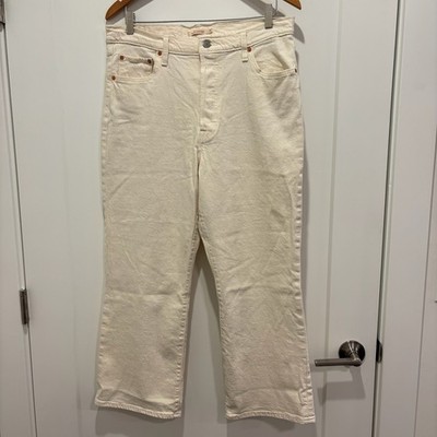 Levi's Women's Ribcage Crop Boot Denim Jeans Cream Women's Size 32