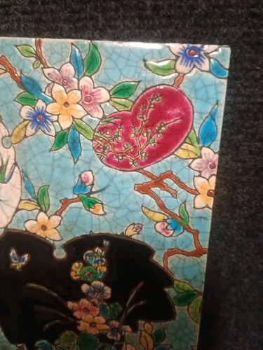 Ancien Carreau Émaux De Gien Faience XIXe Japonisme Fleurs Oiseau - Imagen 6 de 18