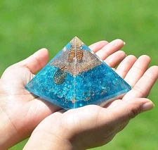 Blue Turquoise Firoza Orgone Coil Large Pyramid Energy Home Decor Gift 75mm