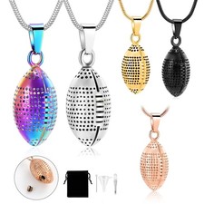 Rugby Football Urn Necklace for Ashes Sport Cremation Keepsake Memorial Jewelry
