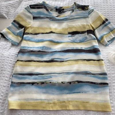 *COLOR CRUSH!* St John Indigo Blue Silk Short Sleeve Blouse Shirt Top sz S