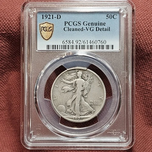 1921 D Walking Liberty Half Dollar 50C Silver Coin PCGS VG Detail