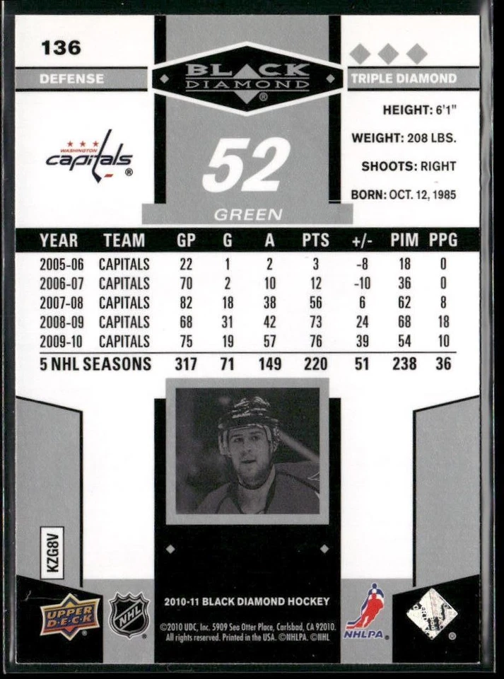 2010-11 Upper Deck Black Diamond Mike Green #136 Washington Capitals - Image 2 of 2
