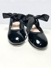 Capezio Tele Tone Tap Shoes Girls Size 8M Black Patent Ribbon Tie N625C