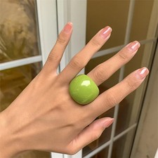 Acrylic Geometric Candy Color Ring Adjustable Women Round Classic Resin Jewelry