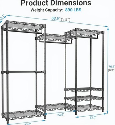 V5 Medium Portable Closet Wardrobe Heavy Duty Clothes Rack Freestanding Closet
